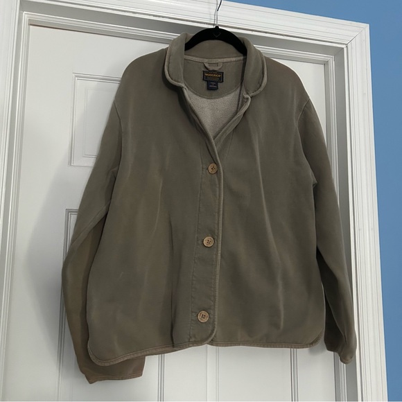 Woolrich women’s large brown tan cotton blend medium weight jacket button chore - Picture 1 of 10